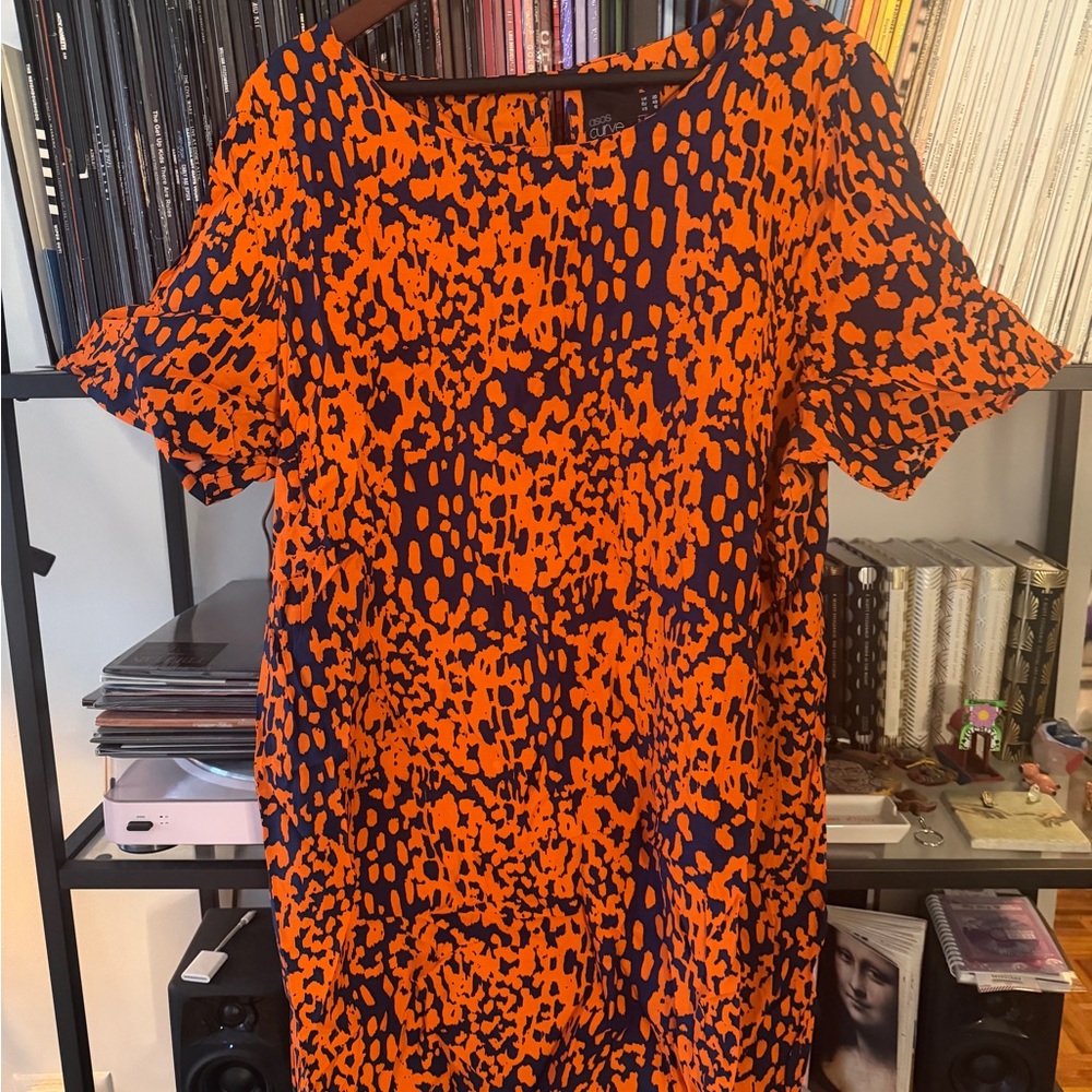 ASOS Curve Orange and Blue Print Dress US 16